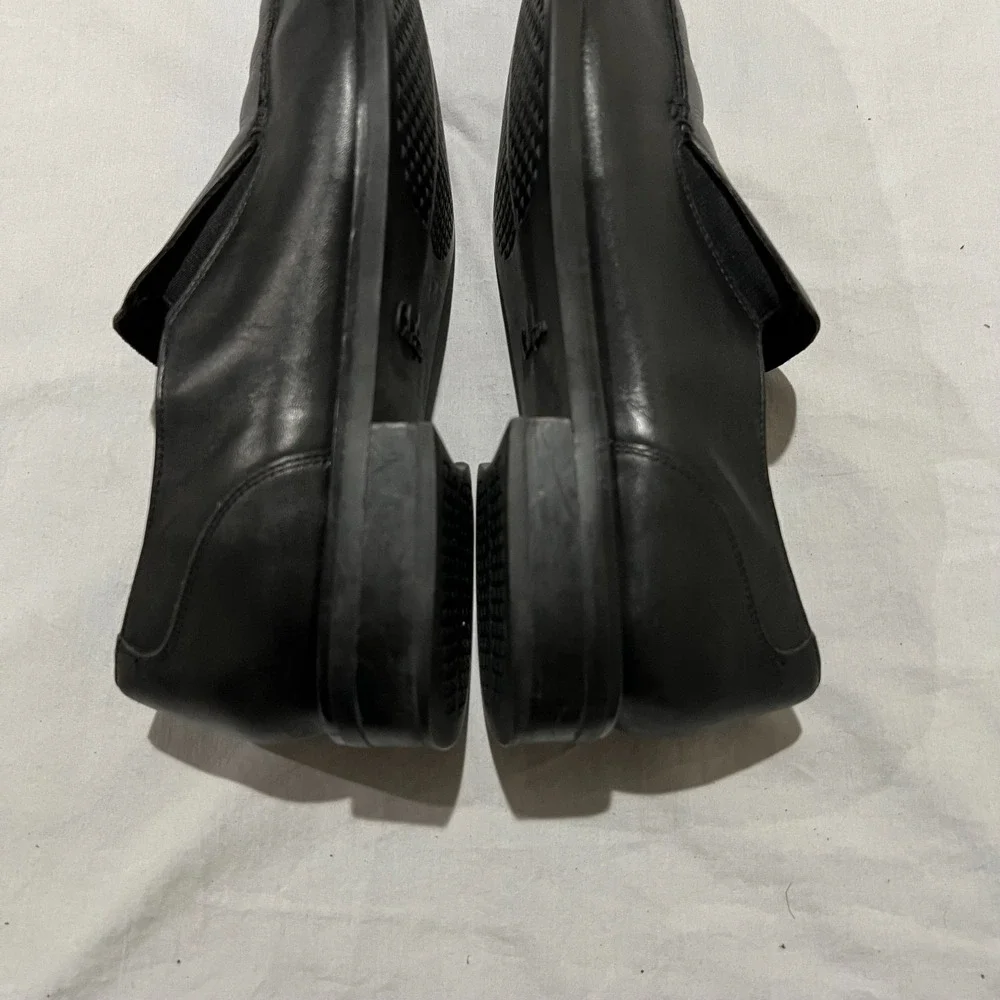 Cole Haan Mens Black Leather Square Toe Comfort Slip-On Dress Shoes Size 12
